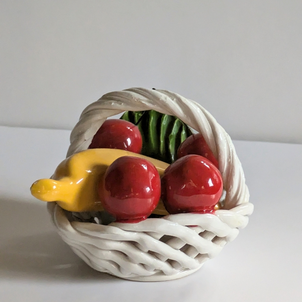 Small Porcelain Fruit Basket Decor Figurine